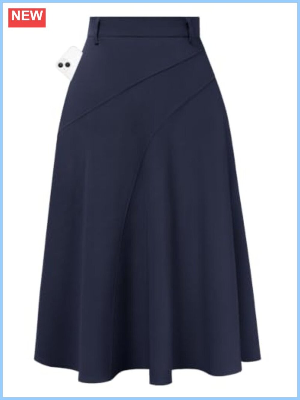 Women's Business Casual Midi Skirt A-Line High Waist with Pockets